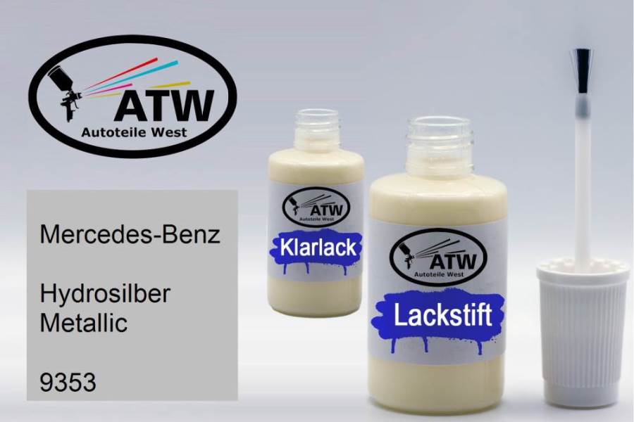 Mercedes-Benz, Hydrosilber Metallic, 9353: 20ml Lackstift + 20ml Klarlack - Set, von ATW Autoteile West.